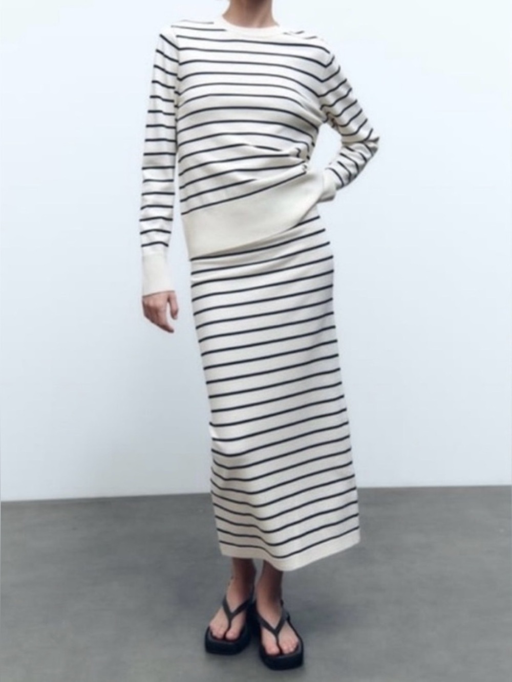 Zara Black and White Striped Maxi Skirt
